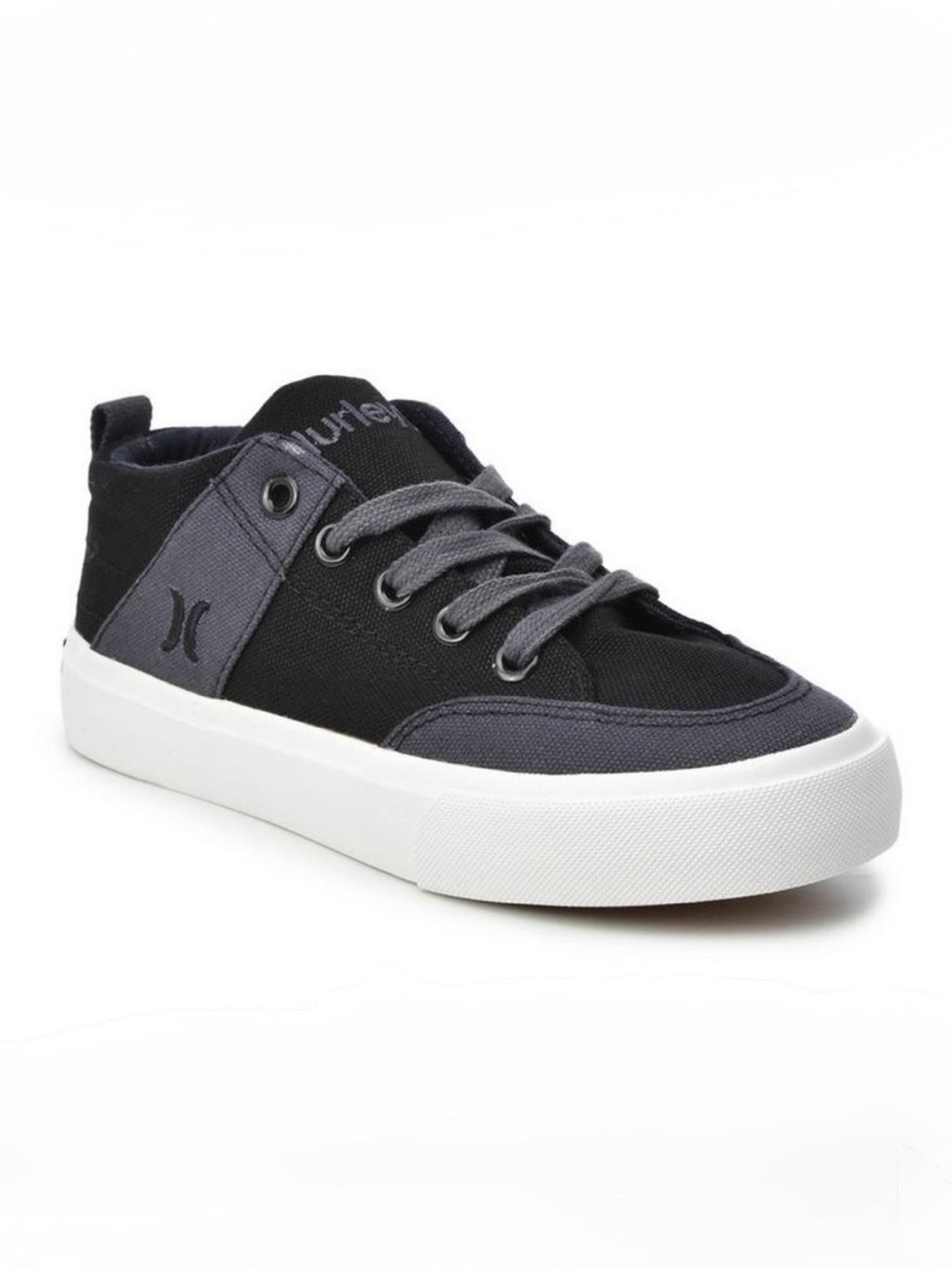 Hurley Black and Gray Kids Low-Top “Roddy” Canvas Sneaker with White Sole - Picture 1 of 6